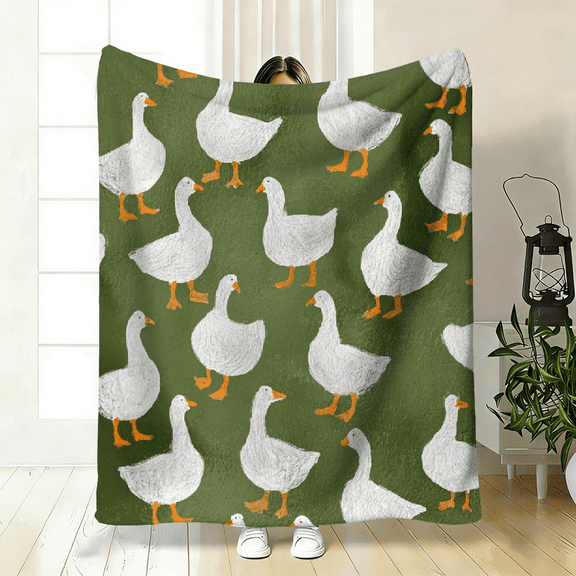 A Comfortable White Goose Theme Pattern Flannel Blanket, Perfect Gift, Soft High-Definition Digital Print, Soft and Breathable 100 Polyester Fiber, Suitable for All Seasons as a Gift for Family