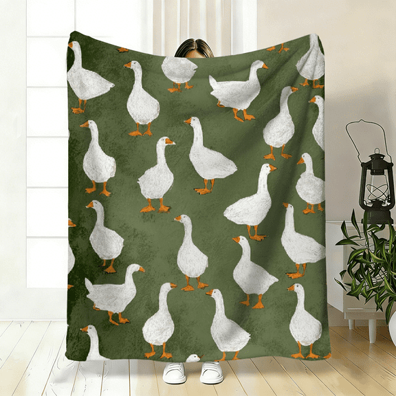 A Comfortable White Goose Theme Pattern Flannel Blanket, Perfect Gift, Soft High-Definition, Soft and Breathable 100 Polyester Fiber, Suitable for All Seasons as a Gift for Family and Friends