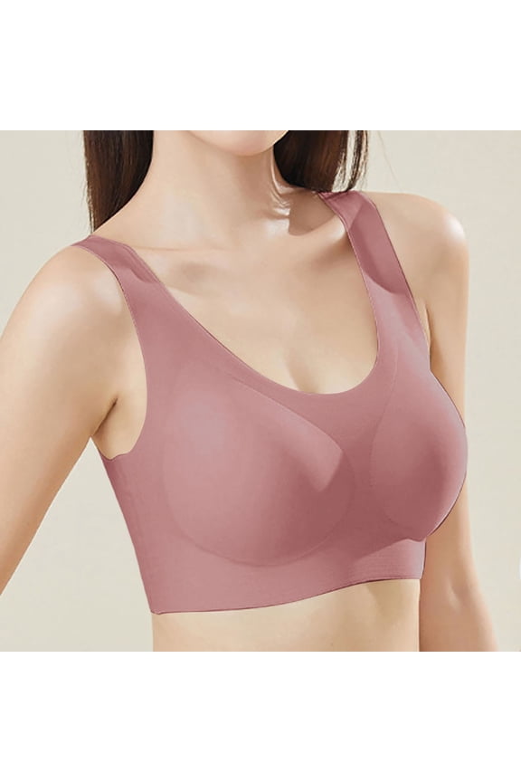 Comfortable Wireless Bra Seamless Soft Cup Full Coverage Everyday T Shirt Wide Band Adjustable Straps, B, Pink