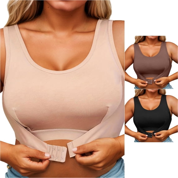 Comfortable Wireless Front Closure Sports Bra Plus Size Seamless Design Adjustable Back Support Orthopedic Posture Correcting Everyday Wear All Seasons, XXXL, Beige