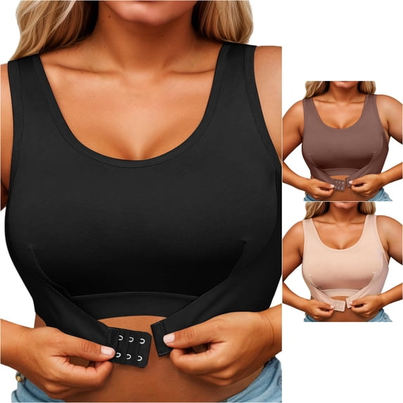 Comfortable Wireless Front Closure Sports Bra Plus Size Seamless Design Adjustable Back Support Orthopedic Posture Correcting Everyday Wear All Seasons, XL, Black