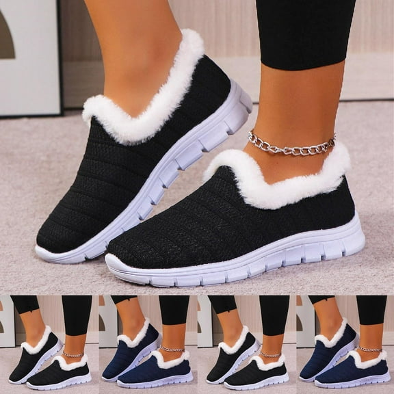 Comfortable Women's Casual Flat Shoes, Breathable Mesh Fabric, Warm Wool Lining, Slip-On Lightweight Design for Spring and Autumn.