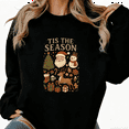 thumbnail image 1 of Women's Letter Christmas Icons Graphic Breathable Tee T-Shirt Print Top Round-neck long-sleeved Black S-3XL, 1 of 6