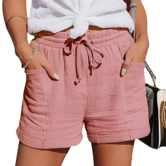 Comfortable Women's Linen Shorts: Casual Drawstring Linen Shorts with Functional Pockets - Fashionable Women's Beach and Cruise Shorts, Lightweight Short Pants for a Relaxed and Stylish Everyday Look