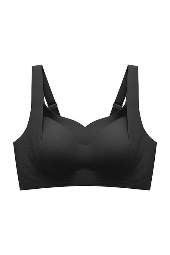 Comfortable Women's No Steel Ring Bra, Thin Cup Gathered Design, Soft Breathable Underwear for Daily Wear and Sleep #Black,L