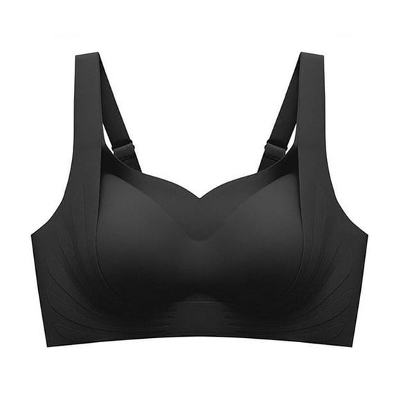 Comfortable Women's No Steel Ring Bra, Thin Cup Gathered Design, Soft Breathable Underwear for Daily Wear and Sleep #Black,M