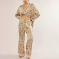 thumbnail image 1 of Comfortable Women's Pajamas Silk Satin Pajamas Set For Women 2 Piece Floral Wide Leg Pants Set Long Sleeve Button Down Pj Shirts Set, Women Pajama Sets S, 1 of 6