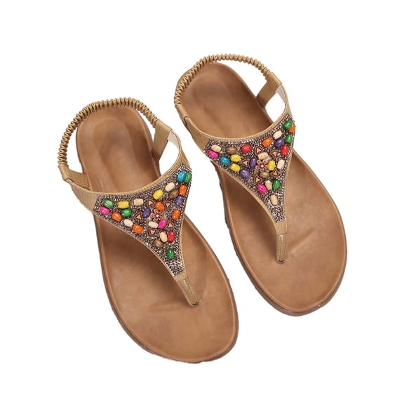 NOKIO Comfortable Women's Sandals Summer Boho Rhinestone Beach Flip Flops Sandals Casual Flat Elastic Strap Sandals Women Flat Sandals Open Toe Slide Sandals Shoes