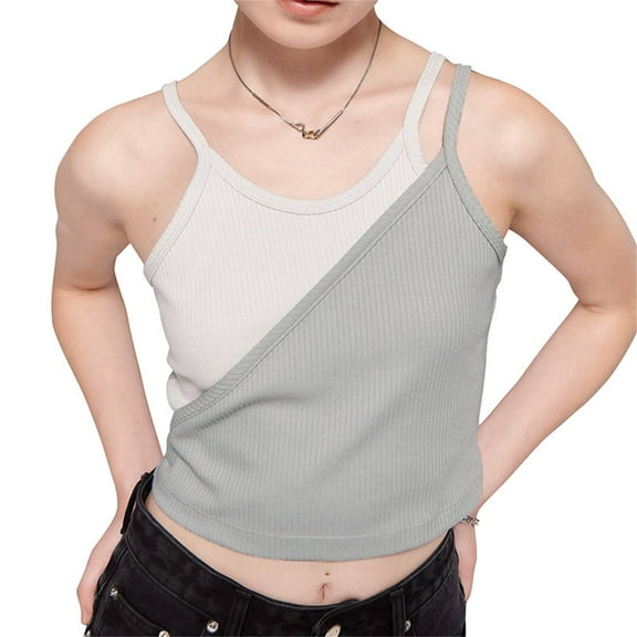 Comfortable Women's Sleeveless Shirt Backless Crop Top Slimming and Breathable Tops Contrast Color Camisole