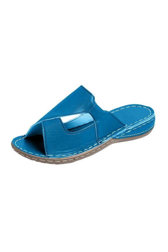 Comfortable Women's Walking Sandals, Arch Support Slides for Plantar Fasciitis Flat Feet, Casual Adjustable Strap Sandals for Orthopedic Blue 7