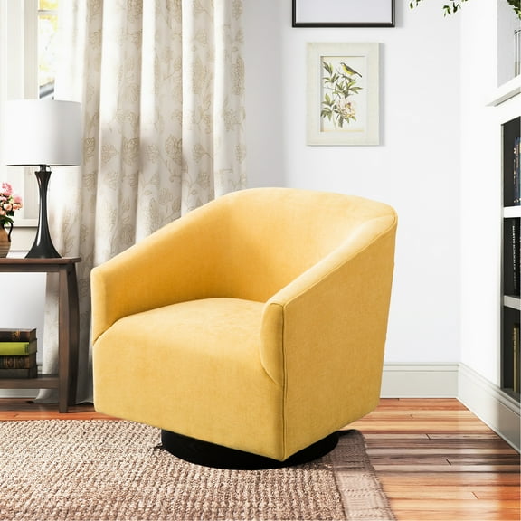 Comfortable Wood Base Swivel Chair With Goldenrod Upholstery - Sinuous Springs, 33"w X 29.14"h 31"d Package For Relaxation 100% , Solid Frame, 22.75"w 22.5"d 18.25"h Seat