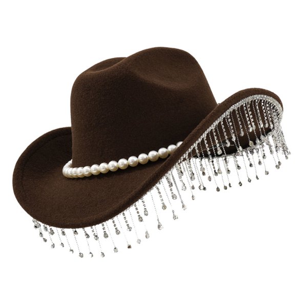 Comfortable Woolen Western Party Hat With Sparkling Rhinestones For Outdoor Adventures And Daily Wear