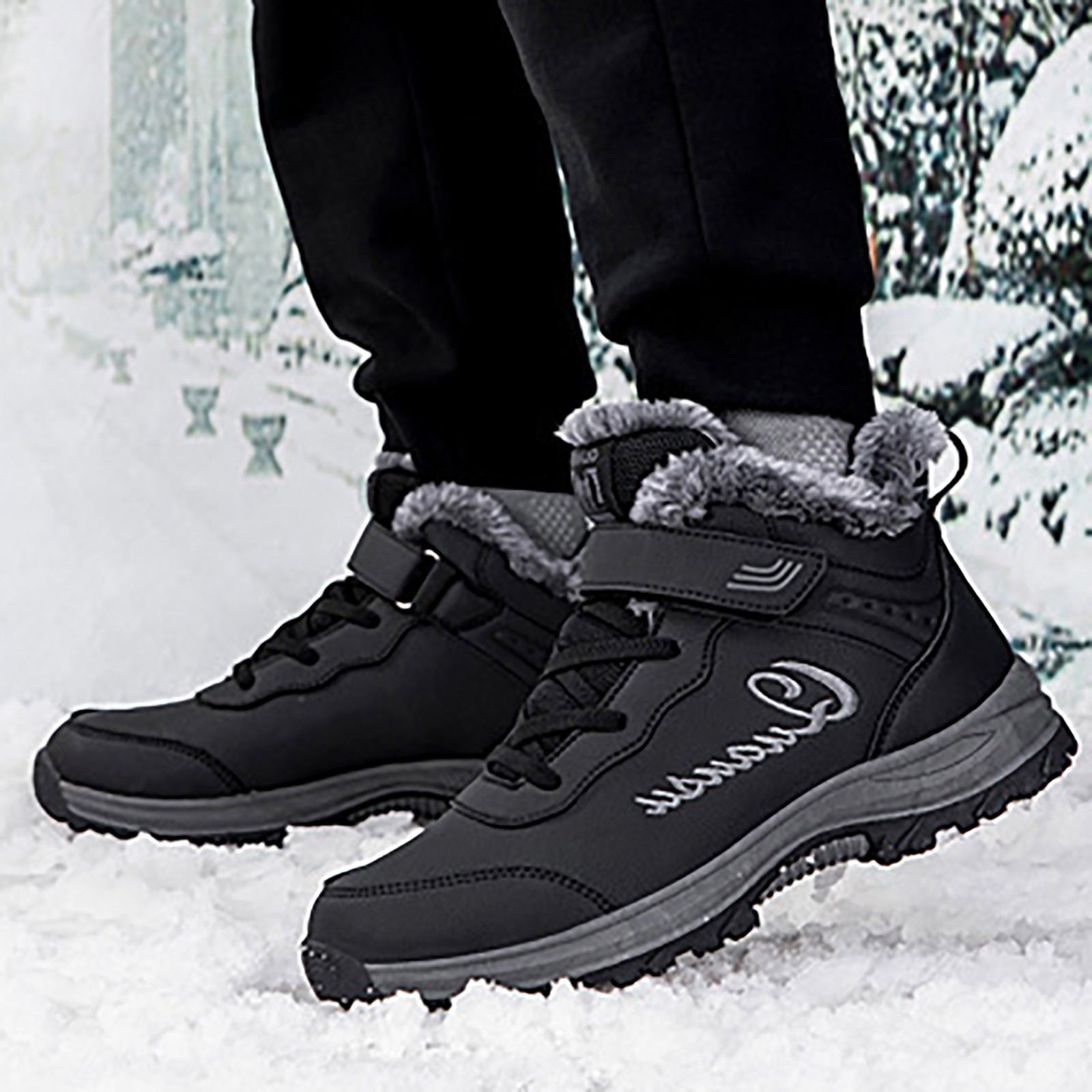 Comfortable Work Boots for Men Men Zapatos Black Hunting Snow Boots Warm Winter Plush Non Slip Thick Cotton Shoes Outdoor Round Toe Plus Size Botas 44 Walmart