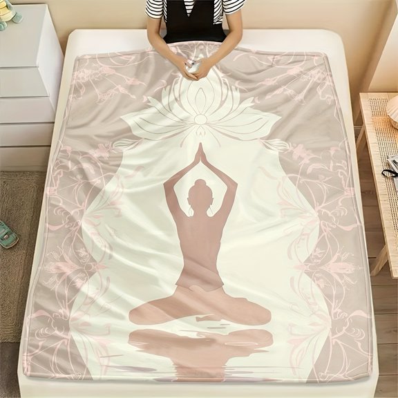 A Comfortable Yoga-Themed Patterned Flannel Blanket, Soft with High-Definition Digital Print, a Perfect Gift for Family and Friends Suitable for All Seasons!