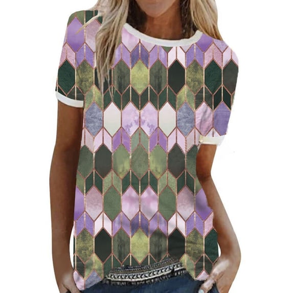 Comfortable and Durable Women's Geometric Print TShirt Made from HighQuality Materials Purple 3XL