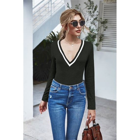 Comfortable and Soft Preppy V-Neck Bodysuit