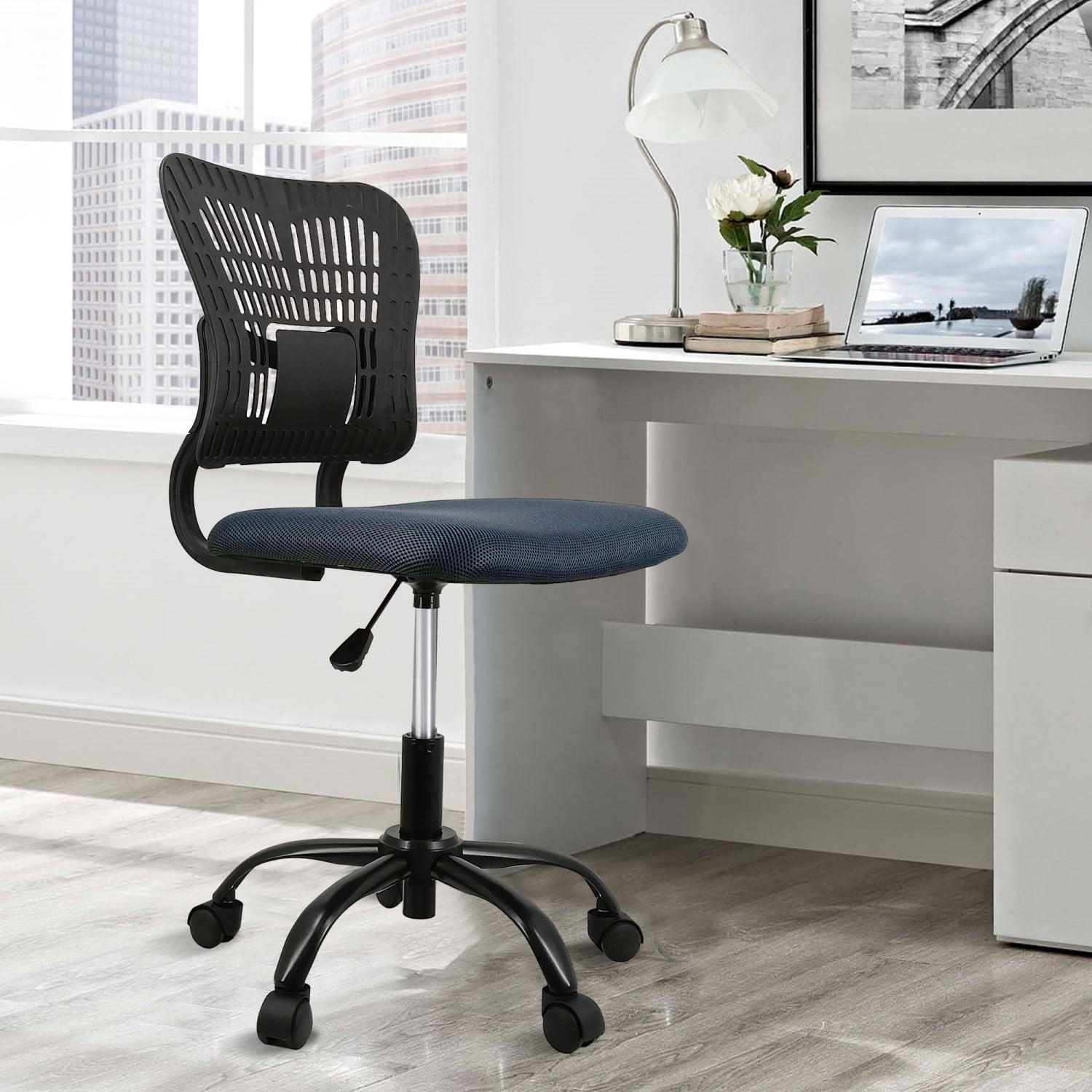 Comfortable and Stylish Ergonomic Grey Armless Office Chair with