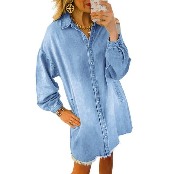 Comfortable and Stylish Mini Denim Dress with Shift Silhouette - Beau Blue Risen Washed - [ZhiHiMeRi] | (US 4-6)S