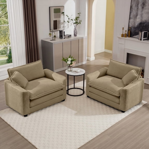 Modern and Sophisticated Tan Corduroy Fabric Deep Seated Sofa Set (220×80×75cm) with Double Comfort