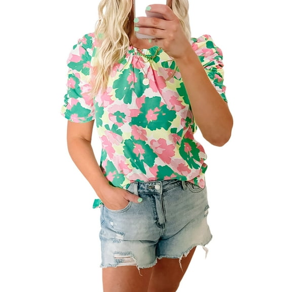 Comfortable and Versatile Women's Top - Lightweight Polyester Abstract Print Blouse - [ZhiHiMeRi] | (US 4-6)S