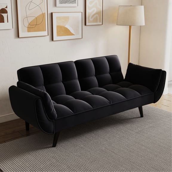 Comfortable black sofa with armrests | Transformable for TV watching and napping | Add convenience to small space living