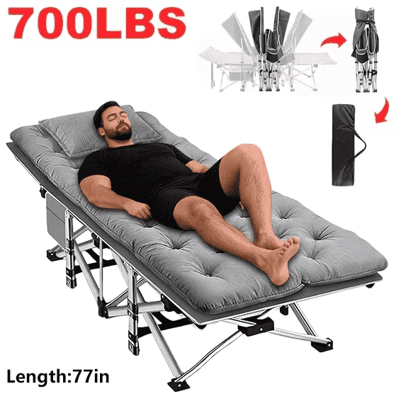 Comfortable folding bed: a cosy foldable camping bed with an extra-thick mattress. Portable guest bed with ergonomic design, suitable for the garden, balcony, outdoors and camping.