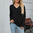 thumbnail image 1 of Comfortable workout Tops For Woman Solid Color Long Sleeved V-Neck Side Pleated Black Fresh Classic Tshirts S-2XL, 1 of 8