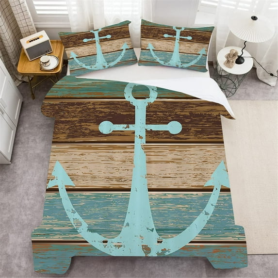 Comforte Cover Set Polyester Home Bedclothes Ship Anchor Painting Home Decor Bedding Cover Set,King (90"x104")