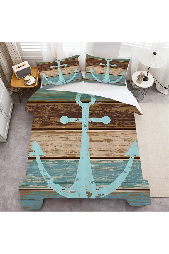 Comforte Cover Set Polyester Home Bedclothes Ship Anchor Painting Home Decor Bedding Cover Set,Queen (90"x90")