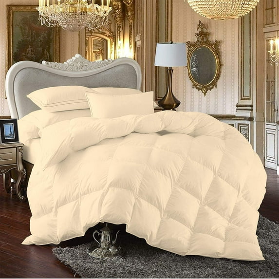 Comforter - 100% Egyptian Cotton 800 Thread-Count 400 GSM Fiber Fill Duvet Insert Comforter, 1-Piece (1pc Comforter) - Full/Queen Size (90" x 90") Inch, Ivory Solid
