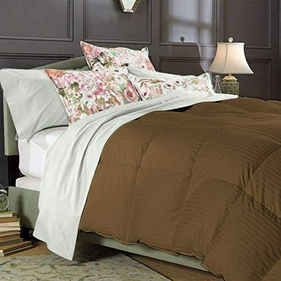 Comforter - 100% Egyptian Cotton 800 Thread-Count 400 GSM Fiber Fill Duvet Insert Comforter, 1-Piece (1pc Comforter) - Full/Queen Size (90" x 90") Inch, Taupe Stripe