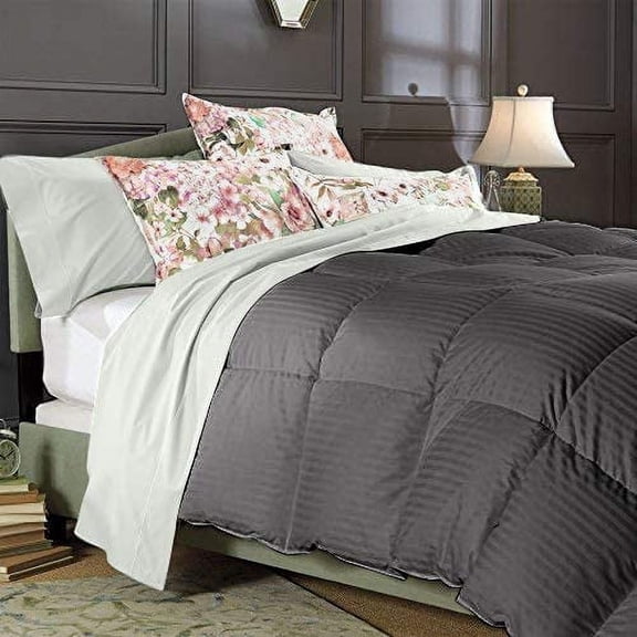 Comforter - 100% Egyptian Cotton 800 Thread-Count 400 GSM Fiber Fill Duvet Insert Comforter, 1-Piece (1pc Comforter) - King/California King Size (104" x 94") Inch, Dark Grey Stripe
