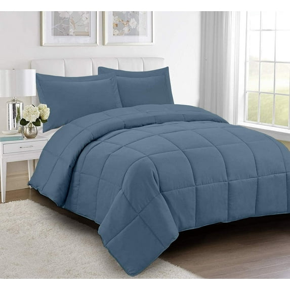 Comforter - 100% Egyptian Cotton 800 Thread-Count 400 GSM Fiber Fill Duvet Insert Comforter, 3-Piece (1pc Comforter & 2pc Pillow Shams) - Super King Size (116" x 98") Inch, Medium Blue Solid