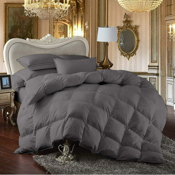 Comforter - 100% Egyptian Cotton 800 Thread-Count 400 GSM Fiber Fill Duvet Insert Comforter, 3-Piece (1pc Comforter & 2pc Pillow Shams) - King/California King Size (104" x 94") Inch, Dark Grey Solid