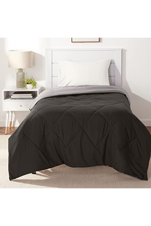 Comforter Blanket Twin/Twin XL, Reversible Lightweight Microfiber All Season Blanket, Black/Grey