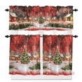 thumbnail image 1 of Christmas Kitchen Curtains and Valances Set, Red View Christmas Tree Hut Light Golden Snowflakes Rod Pocket Window Valance Window Curtain Panels for Living Room Bedroom Laundry, 27.5x36in, 3 Pieces, 1 of 7