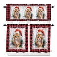 thumbnail image 1 of Christmas Cat Kitchen Curtains and Valances Set, with Christmas Hat Red Black Plaid Rod Pocket Window Valance 18 Inch Window Curtain Panels for Living Room Bedroom Laundry, 27.5x24in, 3 Pieces, 1 of 7