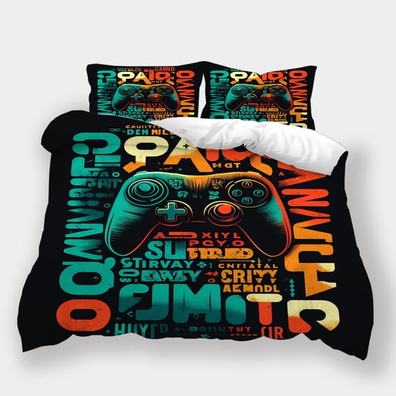 Comforter Cover Set Game Handle Printed Bed Set 2/3pcs Vintage Bedroom Decor Bedspreads,King (90"x104")