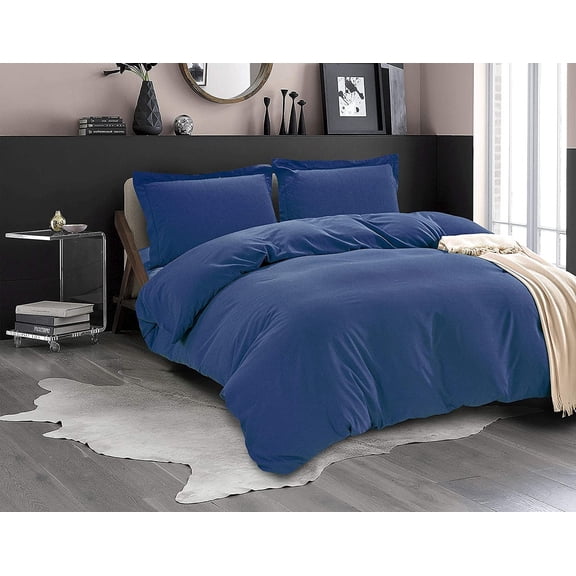 Soft and Cozy Solid Duvet Cover with MaSerieshing Sham, Button Closure & Corner Ties, 2-Piece Set, Twin/Twin XL, Navy Blue