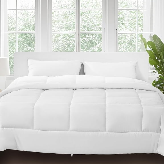 Comforter Duvet Insert, 88 x 88 in, Queen Size Down Alternative Comforter, Quilted All Season Duvet with 4 Tabs, Soft & Machine Washable, Box Stitched Bedding for Home Hotel, Women/Men, White