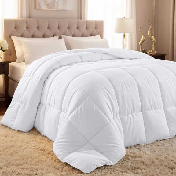 Comforter Duvet Insert, Quilted Comforter with Corner Tabs, Box Stitched Down Alternative Comforters Queen Size (White)