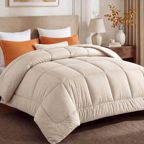U by Bedsure Comforter Duvet Insert, Quilted Comforters King Size, All Season Duvet, Gentle Soft Down Alternative Bedding with 8 Tabs, Beige, King Size 90 x 102 inch