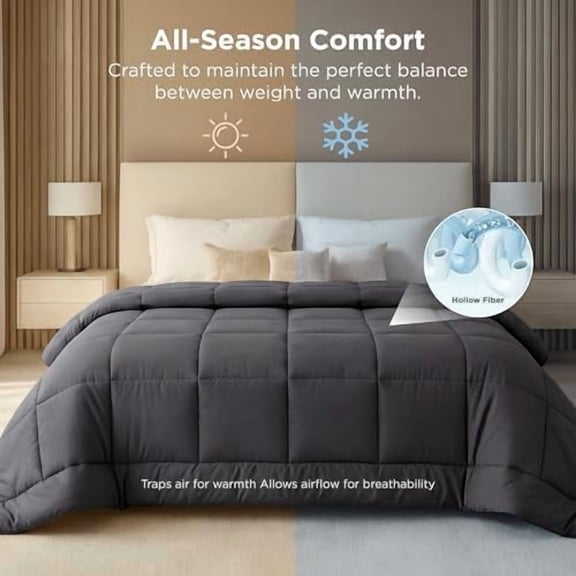 Comforter Duvet Insert - Quilted Comforters Oversize Queen Size, All Season Duvet, GentleSoft Down Alternative Bedding, with 8 Tabs, Gifts for Women/Men, Grey, Oversize Queen 98 x 98 Inches