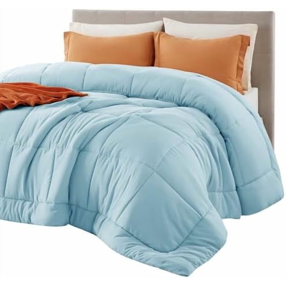 Comforter Duvet Insert - Quilted Comforters Queen Size, All Season Duvet, GentleSoft Down Alternative Bedding, with 8 Tabs, Gifts for Women/Men, Light Spa Blue, Queen 88 x 88 Inches