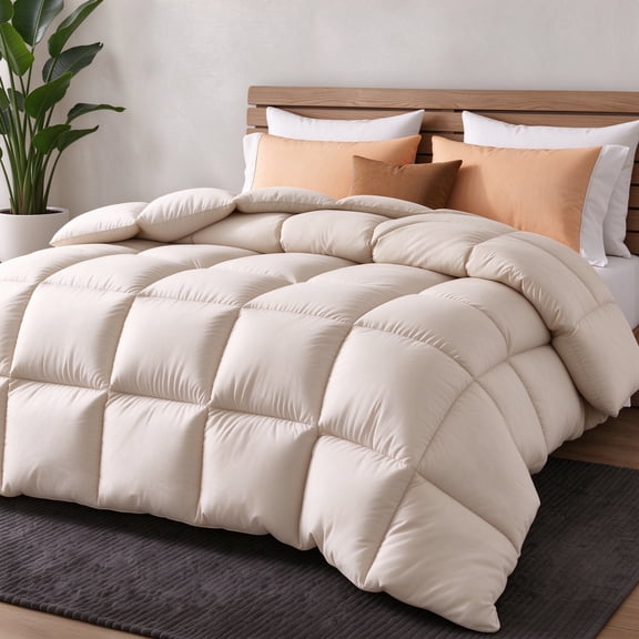 U by Bedsure Comforter Duvet Insert, Quilted Comforters Queen Size, All Season Duvet, Gentle Soft Down Alternative Bedding with 8 Tabs, Beige, Queen Size,88 x 88 inch