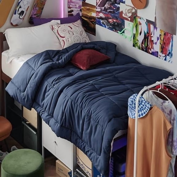 Comforter Duvet Insert - Quilted Comforters Twin Size, All Season Duvet, GentleSoft Down Alternative Bedding, with 8 Tabs, Gifts for Women/Men, Navy Blue, Twin 88 x 68 Inches