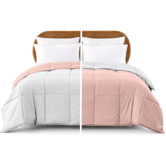 Comforter Duvet Insert, Reversible Quilted Down Alternative Comforter with Corner Tabs, All Season Bedding, Twin, Blush/White