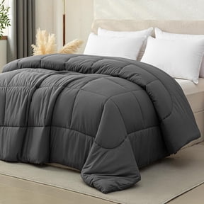 Comforter Duvet Insert Size - Soft Microfiber Down Alternative with 8 Tabs, Breathable Quilted Bedding Blanket for Hot & Cold Sleepers, Machine Washable, Gray 88 x 88 Inches