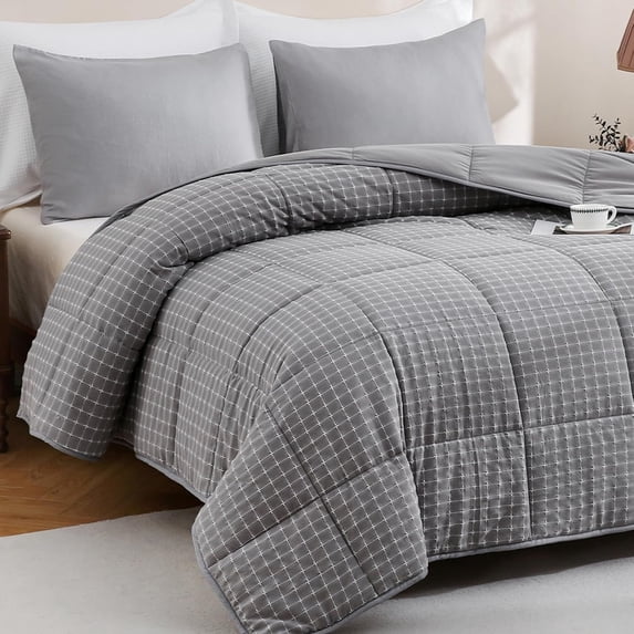 Comforter Duvet Insert for Size, Luxurious Fill Duvet, Noiseless Waffle Shell, Breathable Comforter (Light Gray)