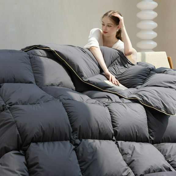 Comforter Filled with Goose Down Feathers - Suitable for All Seasons, Available in Palatial King, California King, King, Queen, And Twin Sizes. This White Duvet Insert Is Made from Fabric